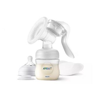 Set pompa de san manuala cu biberon pentru hranire naturala Philips Avent SCF430/10, Alb