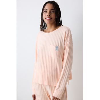 Bluza de pijama striata cu maneci cazute