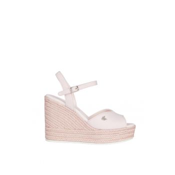 Sandale tip espadrile wedge cu garnituri de piele ecologica