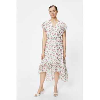 Rochie cu imprimeu floral si cordon in talie