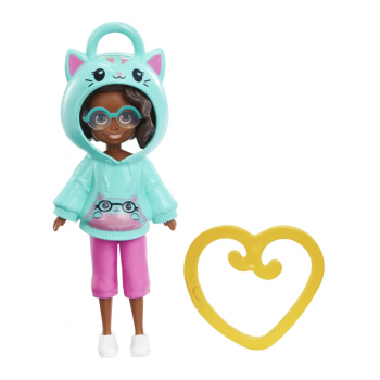 Papusa Polly Pocket Hoodie Buddy Cat Dark Skin (hkv99)