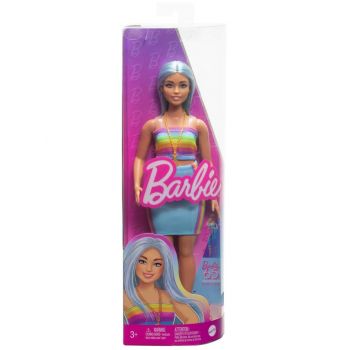 Barbie Doll Fashionistas 218 Long Blue Hair Curvy With Rainbow Top Teal Skirt (hrh16)