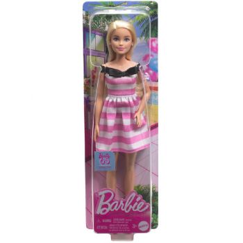 Papusa Barbie 65th Anniversary Blonde Doll With Pink Striped Dress (hth66)