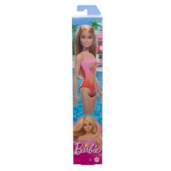 Barbie Beach Blond Hair Doll Wearing Pink Palm Tree-print Swimsuit (hpv19)