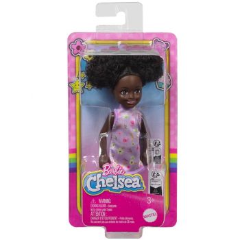 Barbie Chelsea With Purple Floral Dress, Space Buns Brown Eyes (dark Skin) Doll (hxm96)