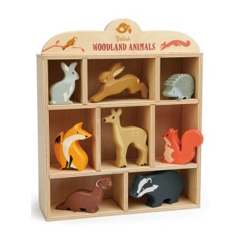 Tender Leaf Display Shelf With 8 Wooden Animals Woodlands (tl8470)