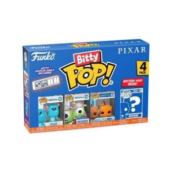 Bitty Pop 4 Pack Pixar Sulley, Mike Wazowski, Nemo, Mystery Pop!