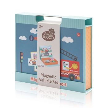 Small Wood Magnetic Vehicle Set W. Carry Box (l20229)