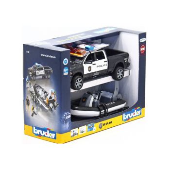 Bruder Ram 2500 Police Pickup With L+s Module, Trailer And Boat (02507)