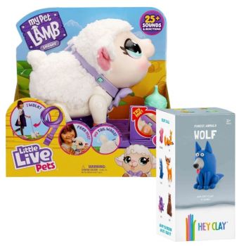 Pachet - Jucarie interactiva Little Live Pets - Mielul Snowie + Set Hey Clay Forest Animals - Lup