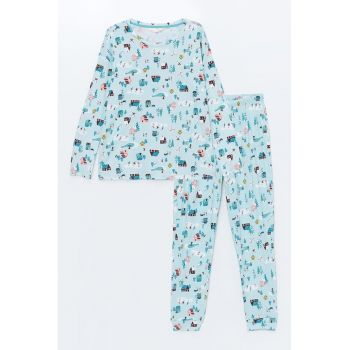 Pijama de bumbac cu imprimeu tematic de iarna