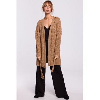 Cardigan ajurat cu cordon -