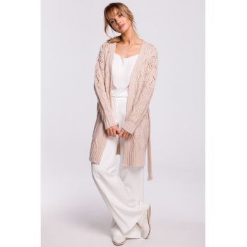 Cardigan ajurat cu cordon -