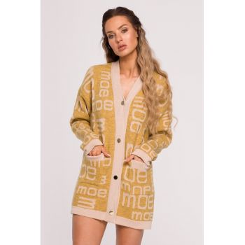 Cardigan cu buzunare aplicate - Galben -