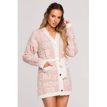 Cardigan cu buzunare aplicate - Roz -