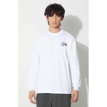 Lacoste longsleeve din bumbac culoarea alb, cu imprimeu, TH2061 001