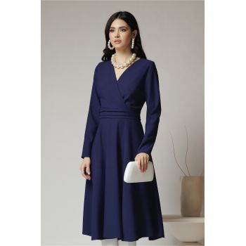 Rochie Moze office din crep bleumarin cu bust petrecut