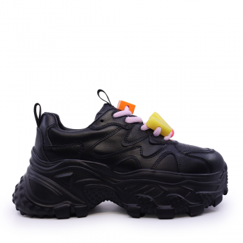 Sneakers chunky femei Benvenuti negri din piele cu accesorii deco 3748DP040N