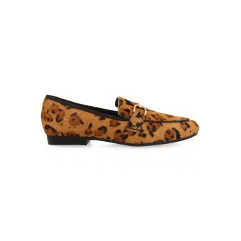 Pantofi loafer de piele cu par scurt - cu animal print