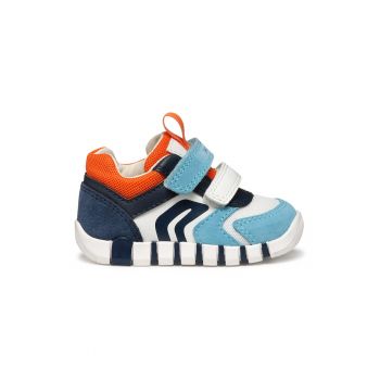 Pantofi sport cu velcro - model colorblock si garnituri din piele intoarsa