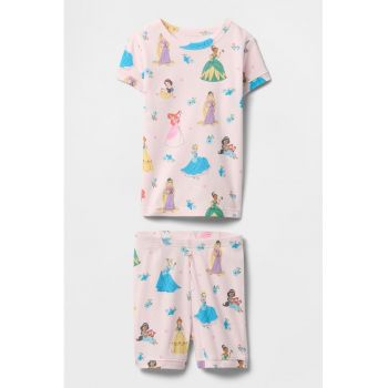 Pijama cu pantaloni scurti si imprimeu cu printese Disney