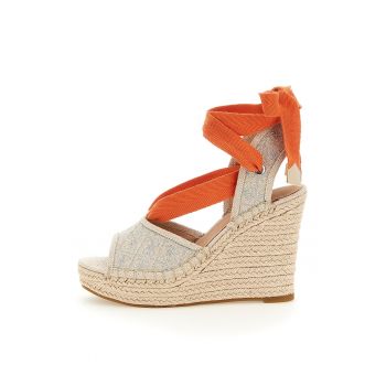 Sandale-espadrile wedge cu monograme brodate