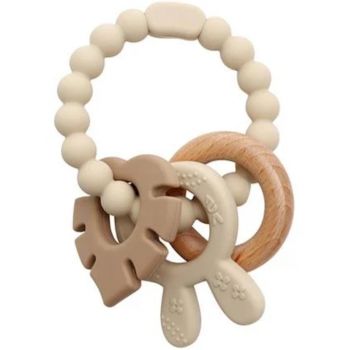 Magni Teether Bracelet, Silicone With Wooden Ring Leaves And Bunny-ears Appendix Beige (5577)