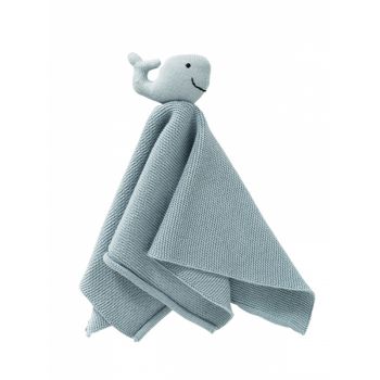 Jucarie doudou Whale blue, din bumbac organic