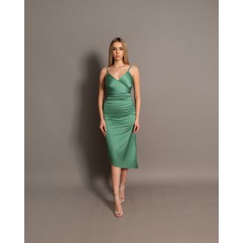 Rochie midi Amber Olive cambrata tafta elastica