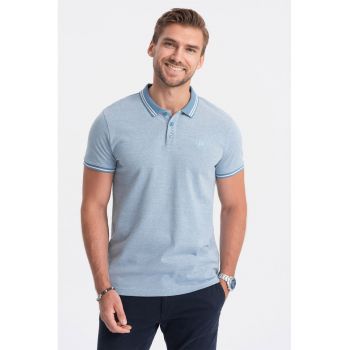 Tricou polo S1618 - Barbati - Bumbac - Cu elemente contrastante - Albastru melange - M