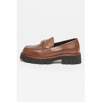 Pantofi loafer de piele cu toc masiv