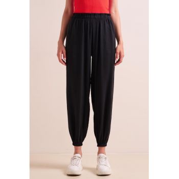 Pantaloni crop din amestec de modal cu talie elastica