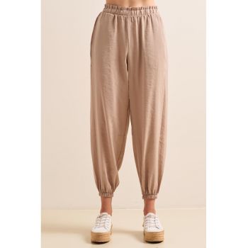 Pantaloni crop din amestec de modal cu talie elastica