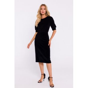 Rochie din velur cu maneci scurte - Negru -