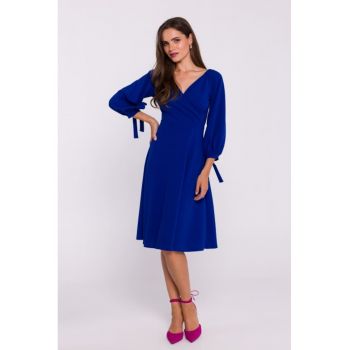 Rochie evazata cu maneci legate - Albastru royal -