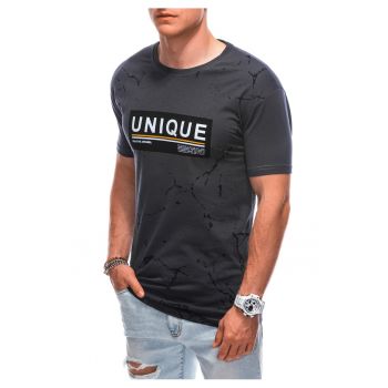 Tricou cu imprimeu S1793 - Pentru barbati - Bumbac - Gri inchis