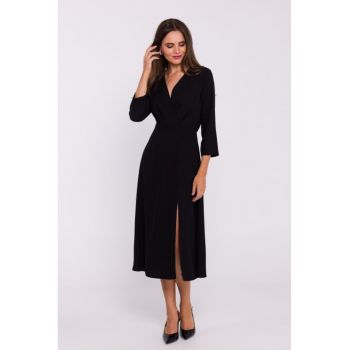 Rochie cu decolteu tip furou si slit jos - Negru -