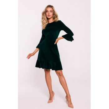 Rochie din velur cu volane - Verde -