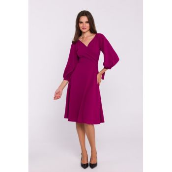 Rochie evazata cu maneci legate - Violet pruna -