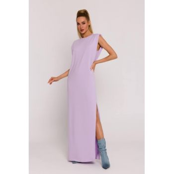 Rochie maxi cu pernute la umeri - Violet -