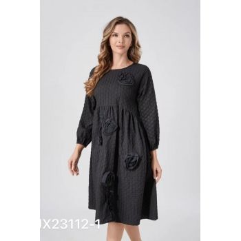 Rochie neagra gofrata, cu boboci aplicati