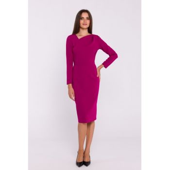 Rochie tip creion cu decolteu asimetric - Violet pruna -