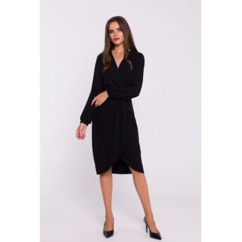 Rochie tip furou cu pliuri pe fata - Negru -