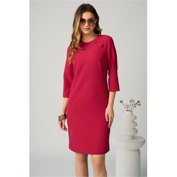 Rochie DY Fashion office din stofa fucsia cu nasturi la umeri