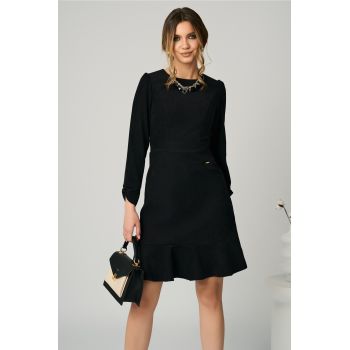 Rochie Moze office din velur neagra cu volan la baza