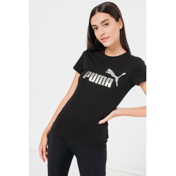 Tricou de bumbac cu imprimeu logo contrastant Essentials+