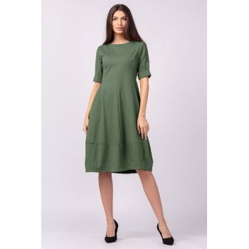 Rochie lalea cambrata din jerseu punto milano, kaki