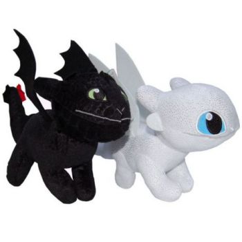 Set 2 jucarii din plus Toothless si Light Fury Sparkle, Dragons, 28 cm