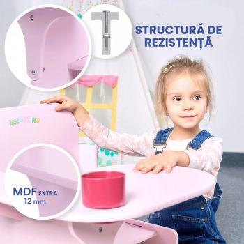 Set masuta cu scaun incorporat pentru copii 3 in 1 din lemn Mdf 3-6 ani roz