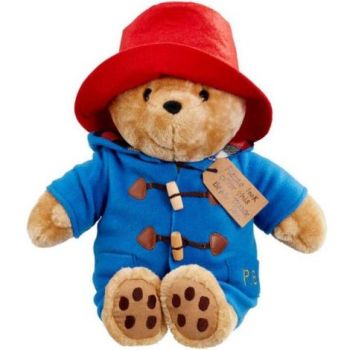 Jucarie de plus ursuletul Paddington cu haina albastra, asezat, 30 cm